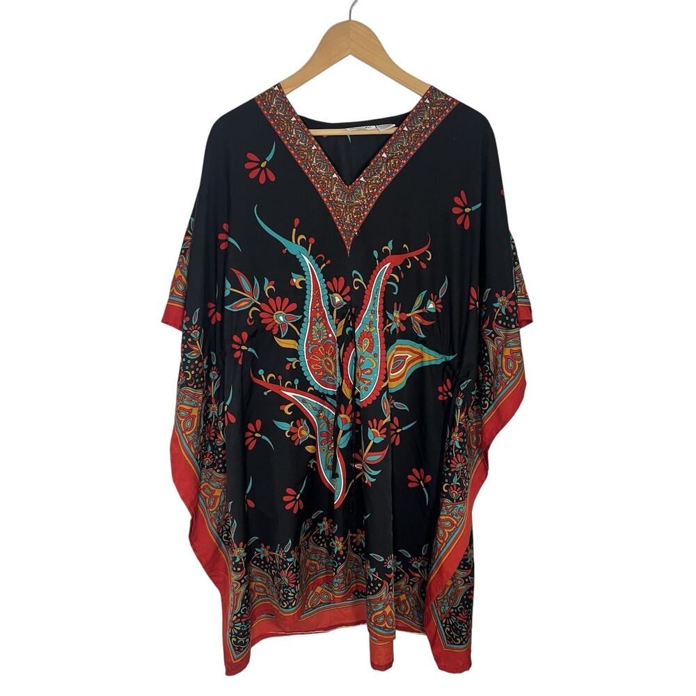 Sante Caftan Swim Coverup Dress One Size Colorful Paisley Boho